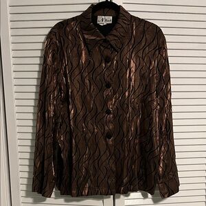 Brown Metallic Button-Up Long Sleeve Shirt